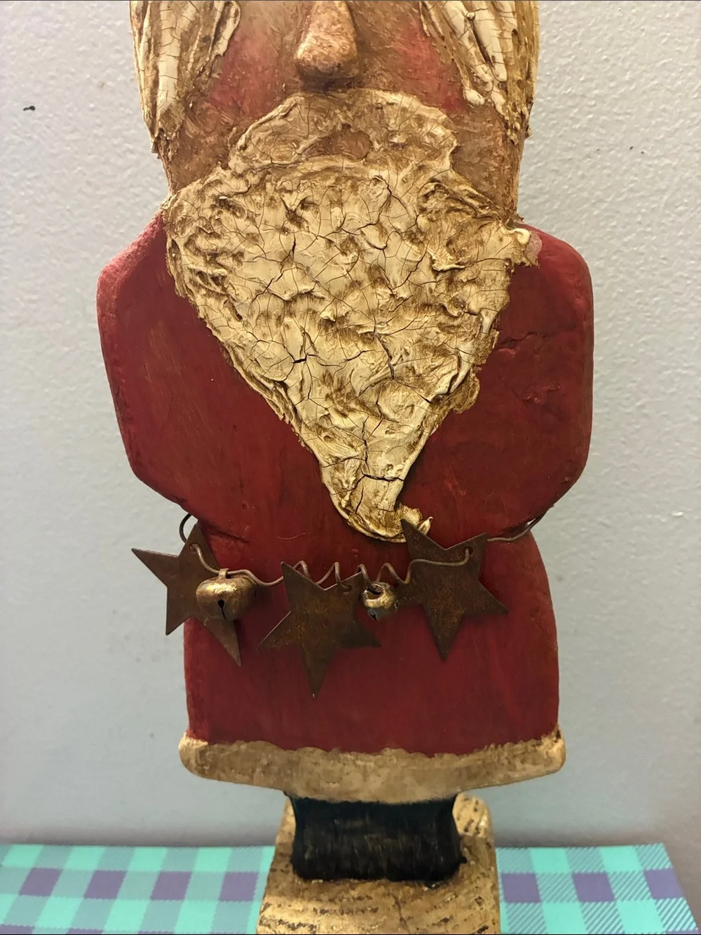 Handcrafted Red Santa Holiday Decoration - Wood Carved